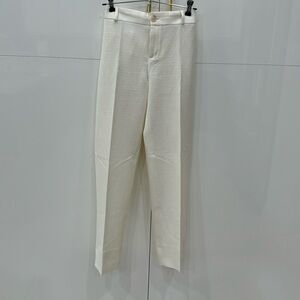 Winter White Woven Jacquard Trousers with slit ankle